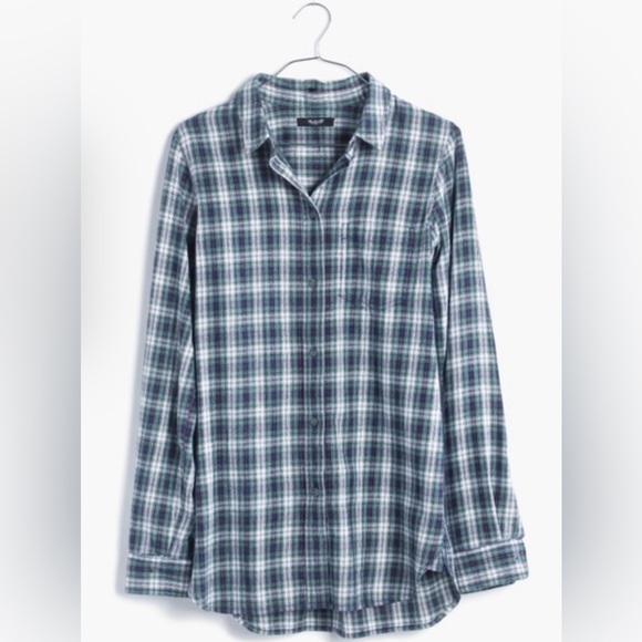 Madewell Sz Sm Green Classic Plaid Boyfriend Fall Flannel Button Up Long Sleeve - Picture 8 of 8